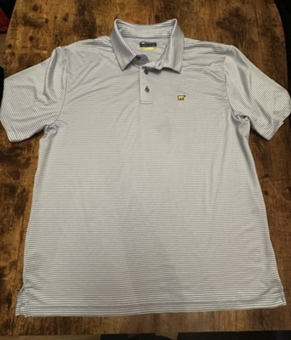 Jack Nicklaus Men's Blue Striped Golden Bear Performance Polo Shirt